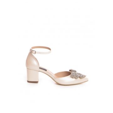 Pantofi mireasa piele naturala Ivoire Cristal Fancy Flats