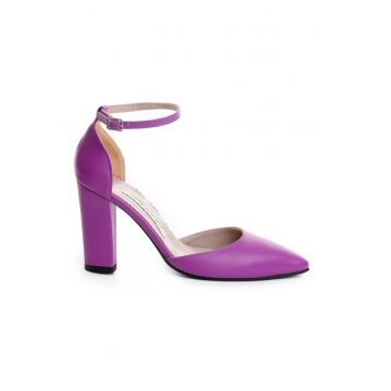 Pantofi Piele Naturala dama Mov Urban Block Pumps