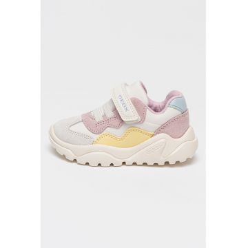Pantofi sport Ciufciuf cu model colorblock si insertii din piele intoarsa - Galben pal/Alb murdar/Roz prafuit