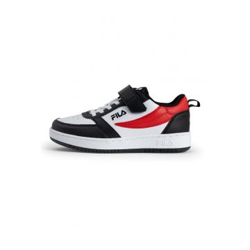Pantofi sport din piele ecologica cu velcro Rega - Alb/Negru/Rosu vermillion