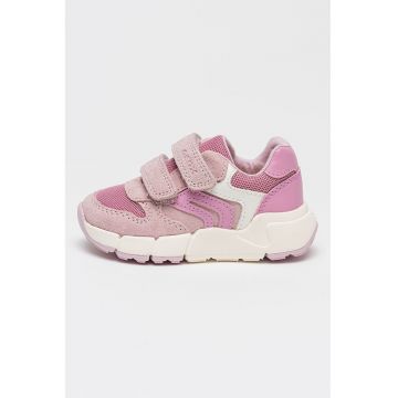 Pantofi sport Flexyper cu velcro si insertii de piele intoarsa - Alb murdar/Roz prafuit