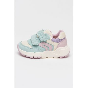 Pantofi sport Flexyper cu velcro si insertii de piele intoarsa - Turcoaz/Lila/Alb murdar