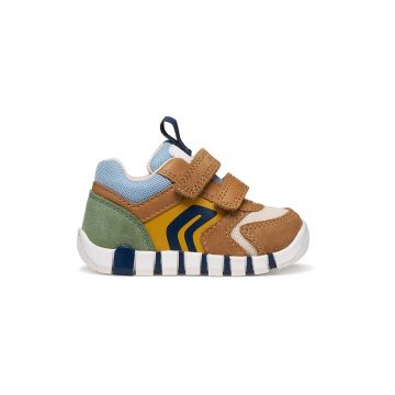 Pantofi sport Iupidoo cu velcro si garnituri de piele intoarsa - Caramel/Verde sparanghel/Ocru