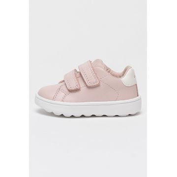 Pantofi sport Minicub de piele cu velcro - Roz pastel/Alb optic