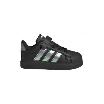 Pantofi sport Street Talk din piele ecologica cu sireturi elastice - Negru/Argintiu