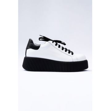 Pantofi sport wedge din piele - Negru/Alb optic