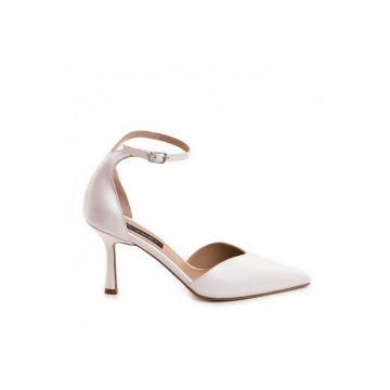 Pantofi stiletto piele naturala Alb Classy