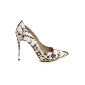 Pantofi stiletto piele naturala Alb Kim
