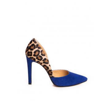 Pantofi stiletto piele naturala Albastru Print