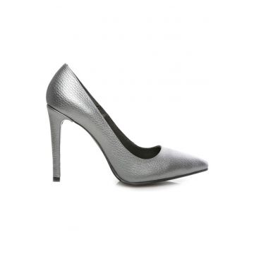 Pantofi stiletto piele naturala Argintiu Metallic