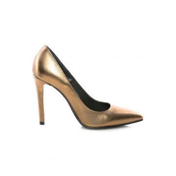 Pantofi stiletto piele naturala Auriu Bronze