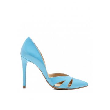 Pantofi stiletto piele naturala Bleu Cut Out