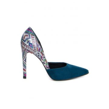 Pantofi stiletto piele naturala Bleumarin Aztec