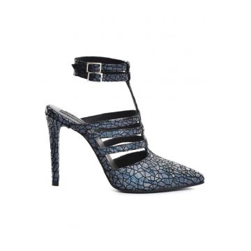 Pantofi stiletto piele naturala Bleumarin Multi Strap