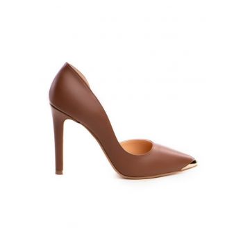 Pantofi stiletto piele naturala Camel Gold Cut