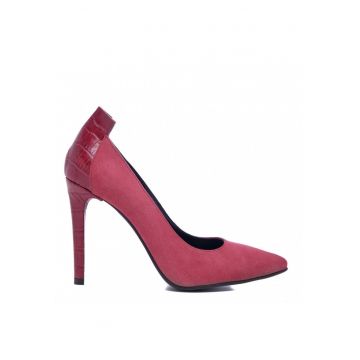 Pantofi stiletto piele naturala Cindy Burgundy Croc