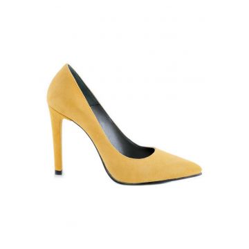 Pantofi stiletto piele naturala Galben Velvet