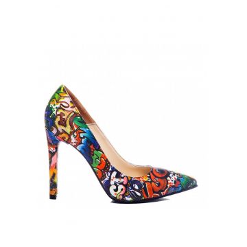 Pantofi stiletto piele naturala Graffiti Ghetto