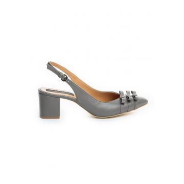 Pantofi Stiletto Piele Naturala Gri Kate