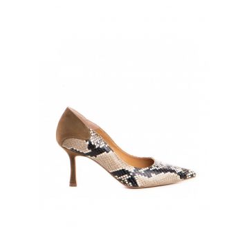 Pantofi stiletto piele naturala Khaki Elise