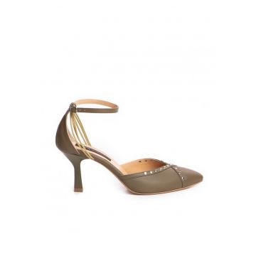 Pantofi Stiletto Piele Naturala Khaki Rihanna
