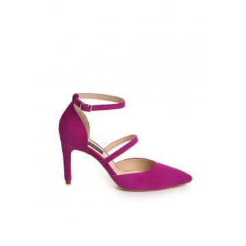 Pantofi stiletto piele naturala Magenta Crystal