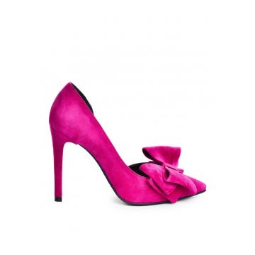 Pantofi stiletto piele naturala Magenta Cut cu funda