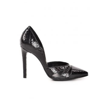 Pantofi stiletto piele naturala Negru Cut Out Glow