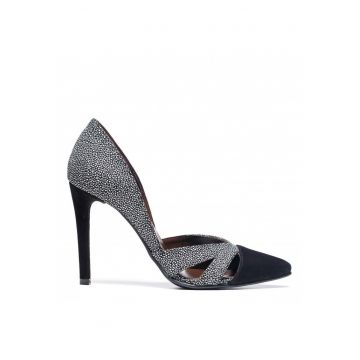 Pantofi stiletto piele naturala Negru Cut Out