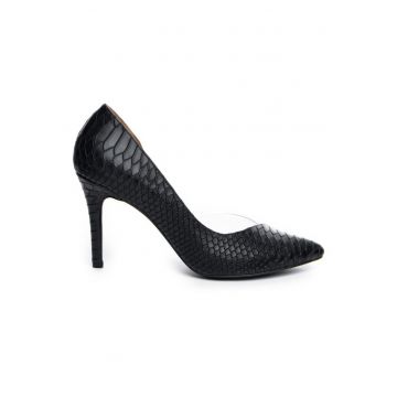 Pantofi stiletto piele naturala Negru Sarpe Leila