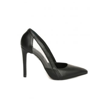 Pantofi stiletto piele naturala Negru Transparent