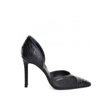 Pantofi Stiletto Piele Naturala Negru Tulle