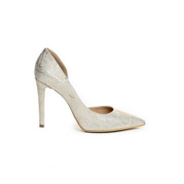 Pantofi Stiletto Piele Naturala Nude Gold Cut