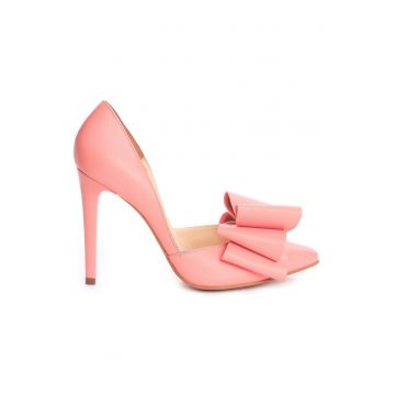 Pantofi stiletto piele naturala Rose cu funda