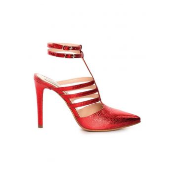Pantofi stiletto piele naturala Rosu Multi Strap