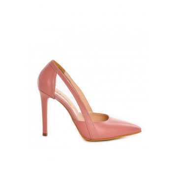 Pantofi stiletto piele naturala Roz Transparent