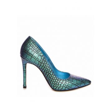 Pantofi stiletto piele naturala Turcoaz