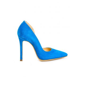 Pantofi stiletto piele naturala Turquoise Velvet
