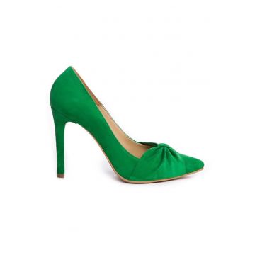 Pantofi stiletto piele naturala Verde Amelie Turban