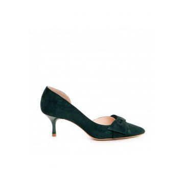 Pantofi stiletto piele naturala Verde Bow Cut