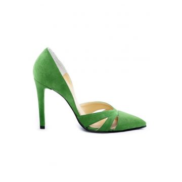 Pantofi stiletto piele naturala Verde Cut Out