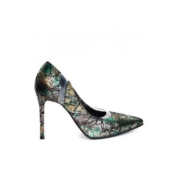 Pantofi stiletto piele naturala Verde Glamour