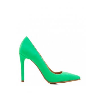 Pantofi stiletto piele naturala Verde Lime