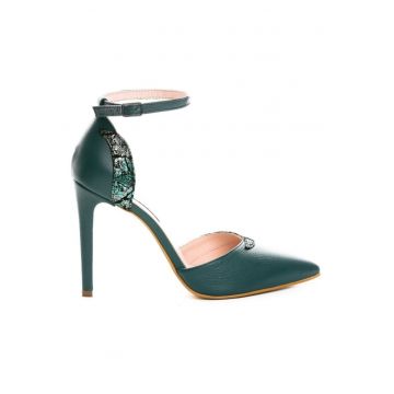 Pantofi stiletto piele naturala Verde Luna