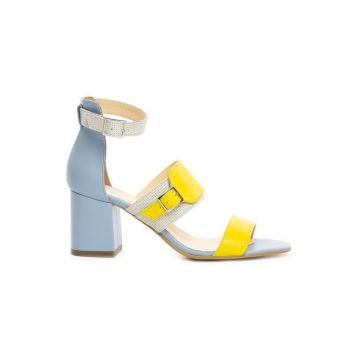 Sandale piele toc gros Strappy Blue Block