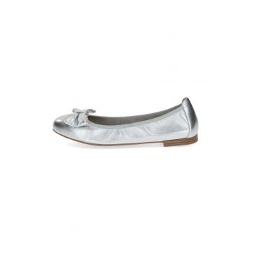 Balerini din piele cu deatliu funda - Argintiu