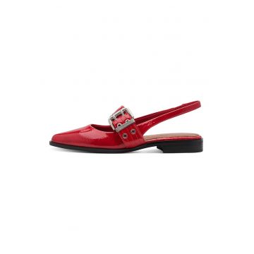 Balerini slingback din piele ecologica cu catarama decorativa - Rosu