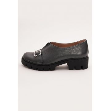 Pantofi casual din piele cu toc masiv - Negru