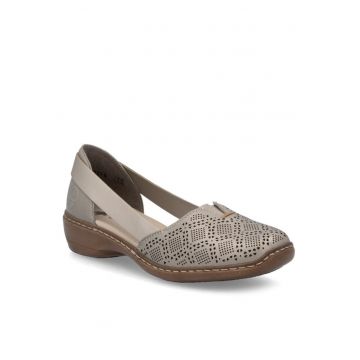 Pantofi de damă Rieker cu slip-on cu latura deschisă joasă - bej argintiu combinat 41351-90
