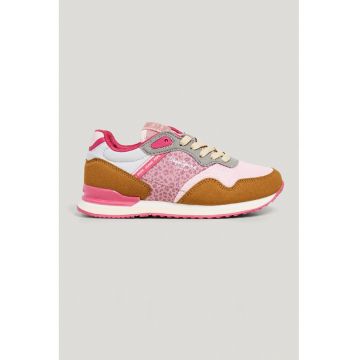 Pantofi sport cu animal print si insertii de plasa - Roz aprins/Roz pastel/Roz fandango/Caramel
